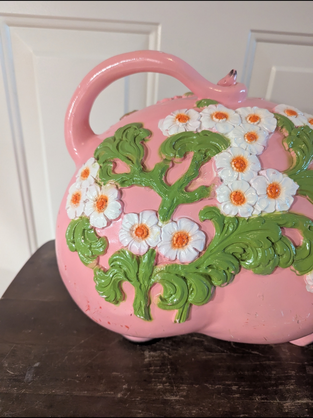 Vintage 1976 Pink Floral Ceramic Pig Piggy Bank - Picture 10 of 16